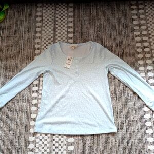 Style & Co. Blue Fitted Long Sleeve Light Blue Henley With Stars